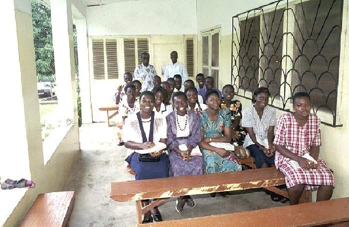 Sunday school classes held on the porch of the clinic - October 2000