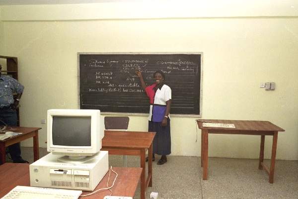 Instructor at Ghana Bible College computer class  October 2000